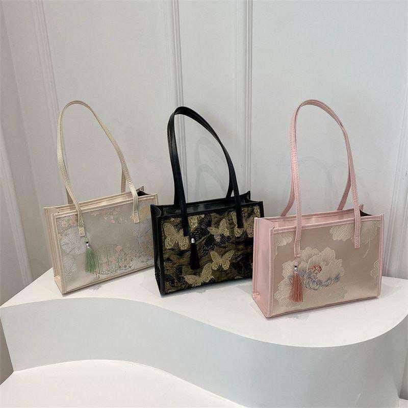 Korean Style Canvas Handbag – Oil Painting Graffiti Tote with Silk Scarf
