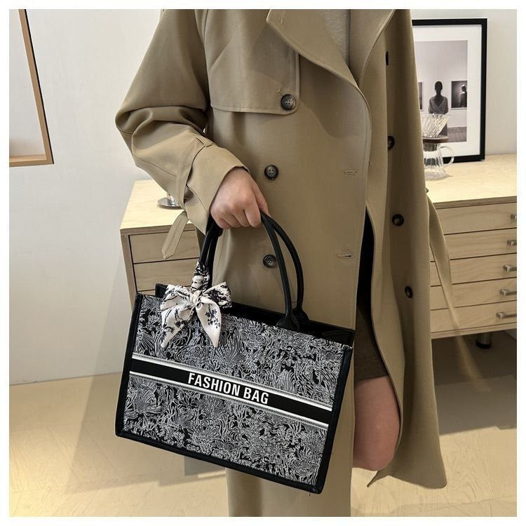 Embroidered Tote Bag for Women – Spacious Luxury Handheld Work & Daily Use Bag