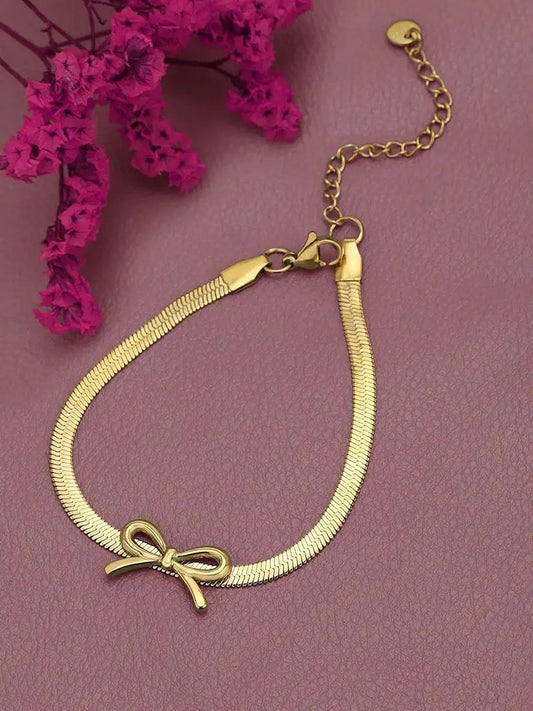 18kt Gold Plated Bow Charm Adjustable Snake chain Bracelet