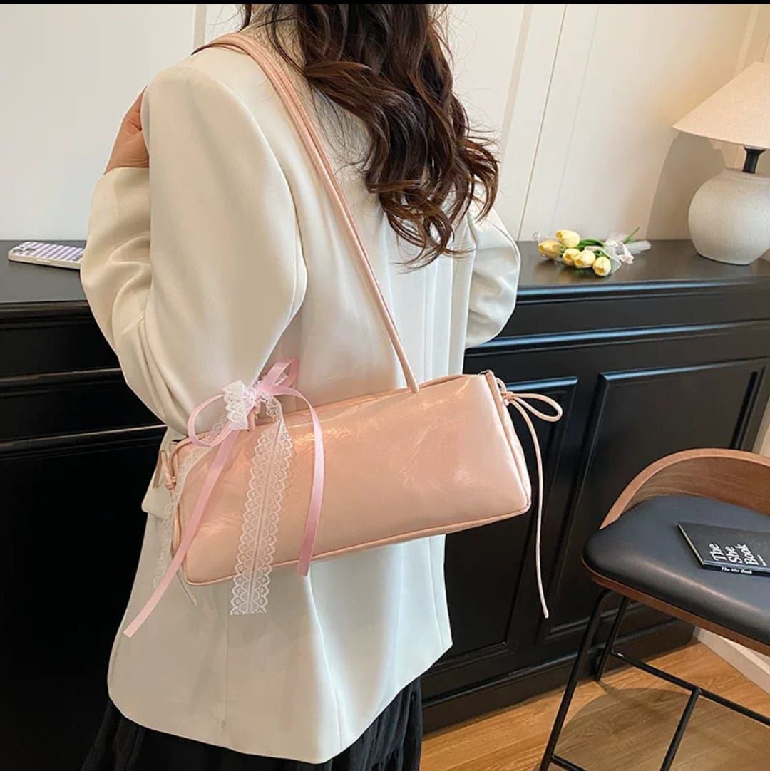 Elegant Ribbon-Tie Baguette Bag