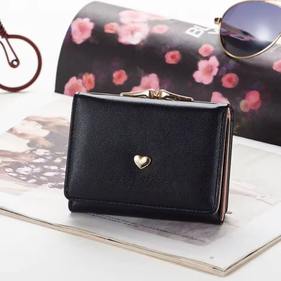 Short Fresh Cute Three-Fold Ladies Wallet with Heart Coin Purse
