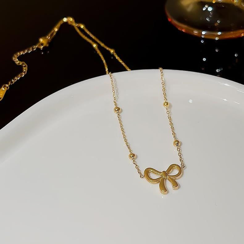Simple Bow Tie Pendant Necklace Gold Necklace bow Jewelry