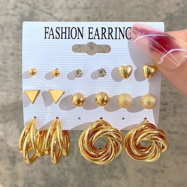 ✨ Vintage Gold Plated Earring Set — Punk & Crystal Stud Collection (Pack of X)