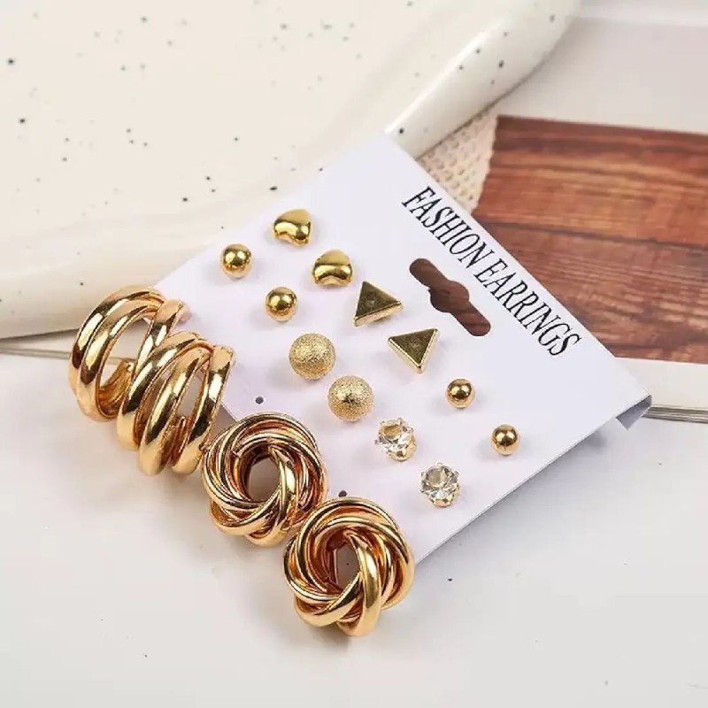 ✨ Vintage Gold Plated Earring Set — Punk & Crystal Stud Collection (Pack of X)