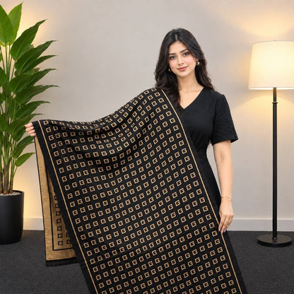 Ivory Noir Geometric Cotton Shawl