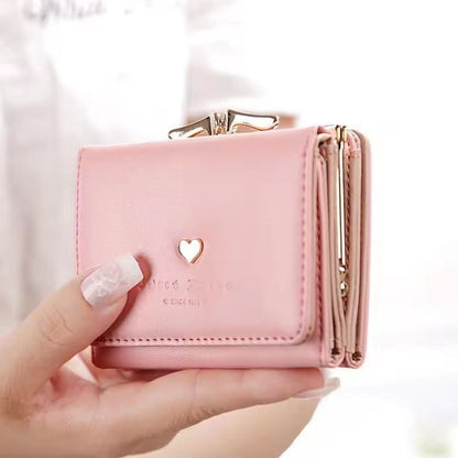 Short Fresh Cute Three-Fold Ladies Wallet with Heart Coin Purse