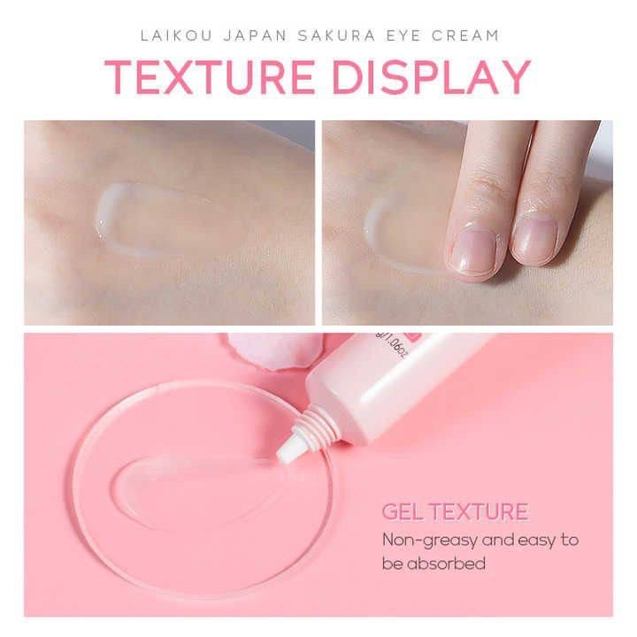 LAIKOU Janpan Sakura Anti-aging Eye Bag Removal Dark Circle Fine Lines Under Eye Dark Circle 30g Eye Cream

Key Features:
Sakura Extract: Contains cherry blossom extract to brighten and refresh the eye area.
Reduces Dark Circles and Puffiness