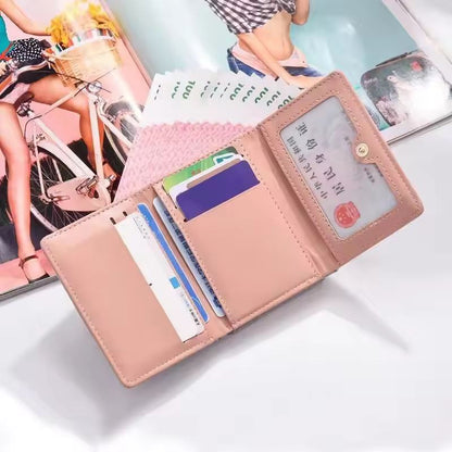 Short Fresh Cute Three-Fold Ladies Wallet with Heart Coin Purse