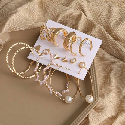 9-in-1 Gold Tone Earring & Hoop Set(color gurantee)