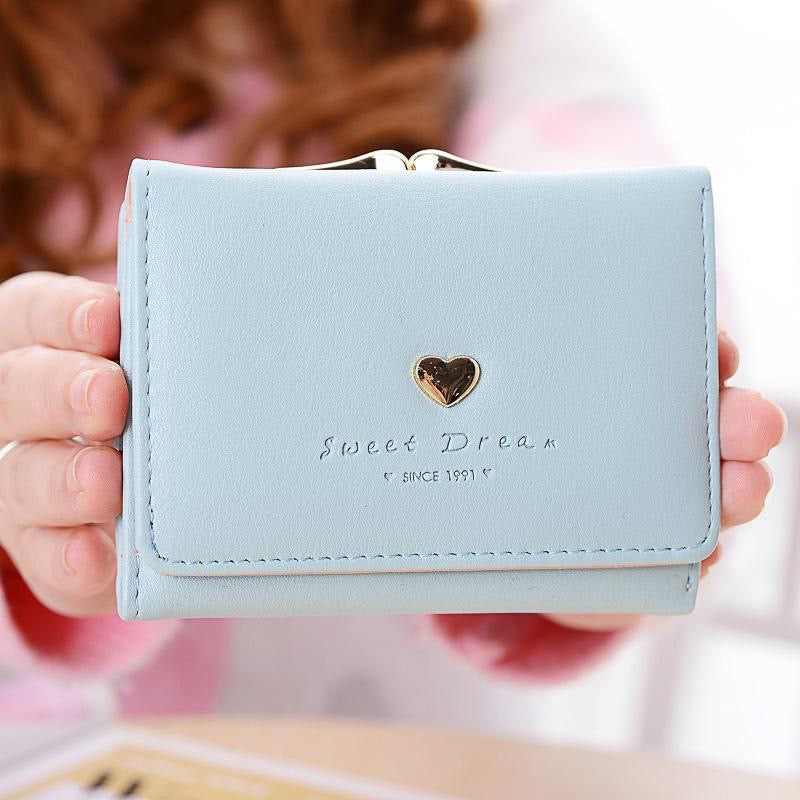 Short Fresh Cute Three-Fold Ladies Wallet with Heart Coin Purse