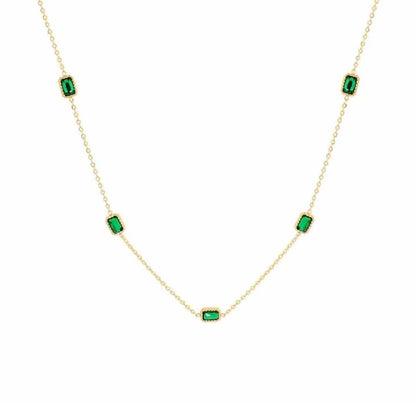 Dainty Green Stone Station Necklace(colour guarantee)
