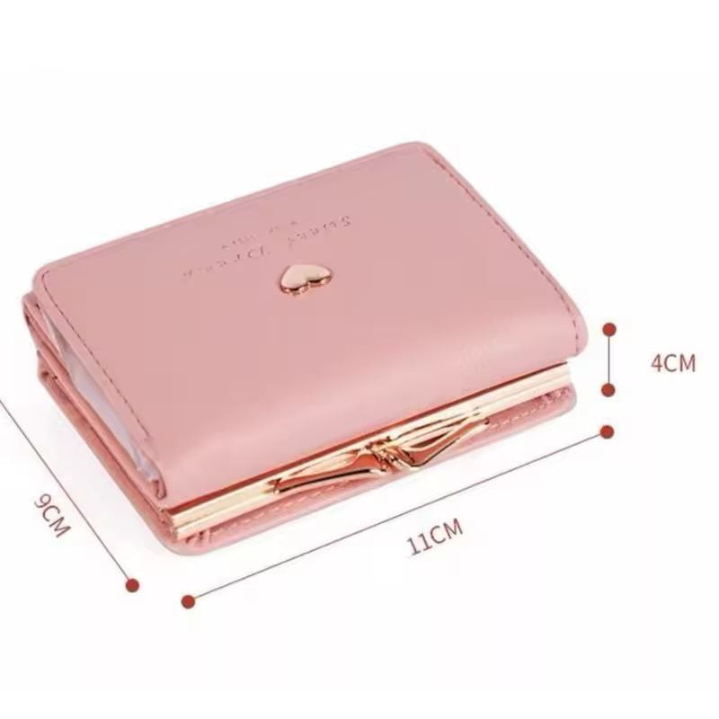 Short Fresh Cute Three-Fold Ladies Wallet with Heart Coin Purse