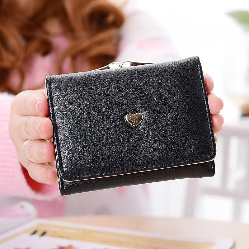 Short Fresh Cute Three-Fold Ladies Wallet with Heart Coin Purse