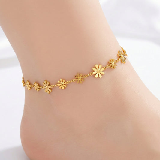 Premium 18K Gold PVD Plated Floral Anklet for Her