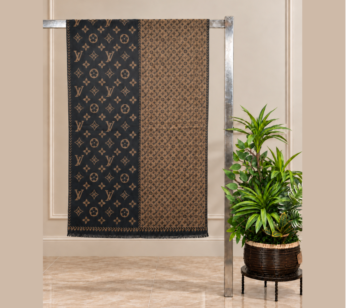 Imported Winter Cotton Shawl – Black & Beige