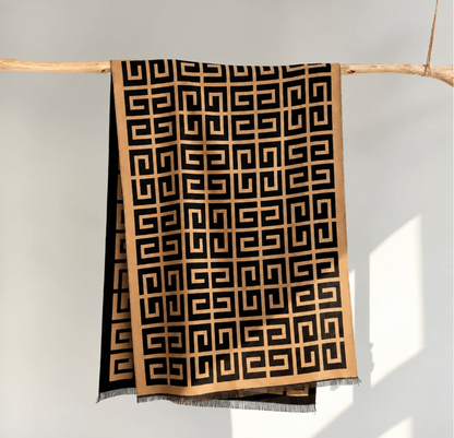 Golden Maze Geometric Cotton Shawl