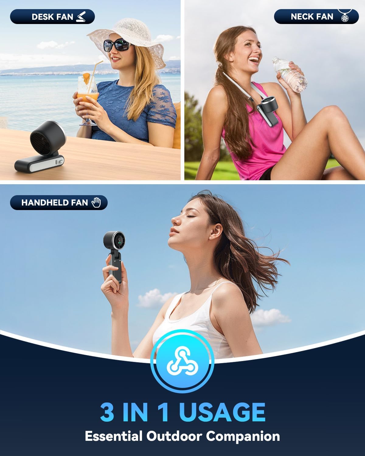 PlayHot Portable Handheld Turbo Fan (5 Gear, 180° Foldable)