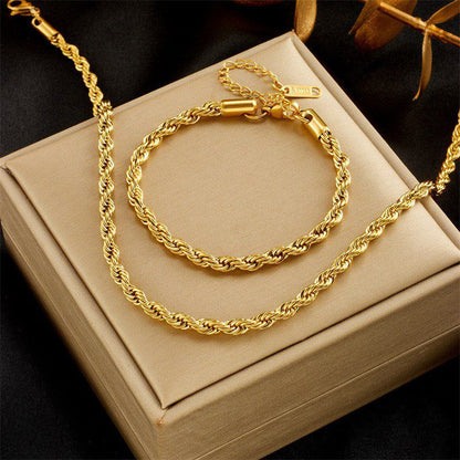 Trendy Stainless Steel Twist Rope Chain Necklace Bracelet Set 18k Gold Plated Jewelry Set for Women
