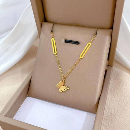 Premium Gold-Tone Frosted Butterfly Pendant Necklace