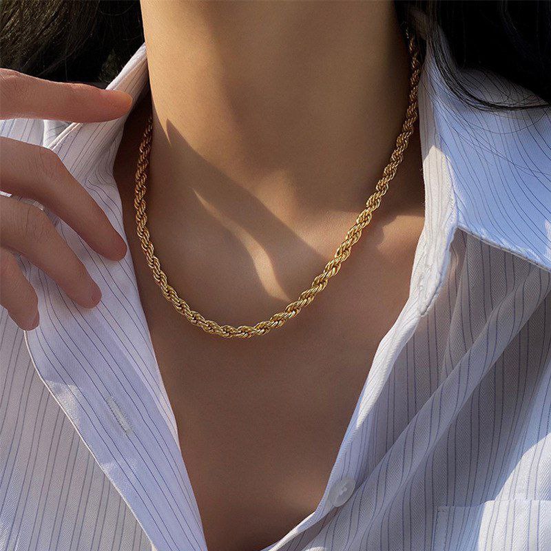Trendy Stainless Steel Twist Rope Chain Necklace Bracelet Set 18k Gold Plated Jewelry Set for Women