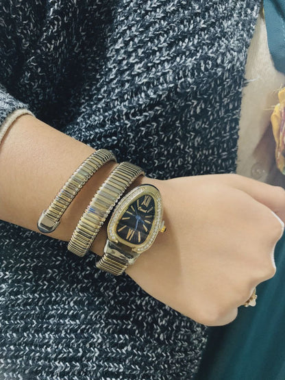 Snake Shaped Women39;s Watches Rhinestone Luxury Brand Ladies Snake Bracelet Watch Girl