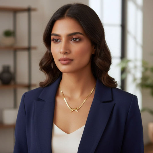 Premium 18K Gold Plated Bow Charm Snake Chain Necklace