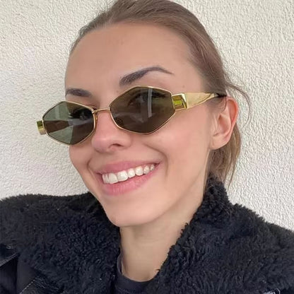 Trendy Hexagon Sunglasses for Women Men Vintage Gold Geometric Metal Frame Shades