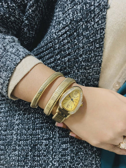 Snake Shaped Women39;s Watches Rhinestone Luxury Brand Ladies Snake Bracelet Watch Girl