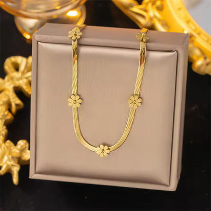 Premium Stainless Steel Daisy Flower Snake Chain Jewelry Set - Gold Edition