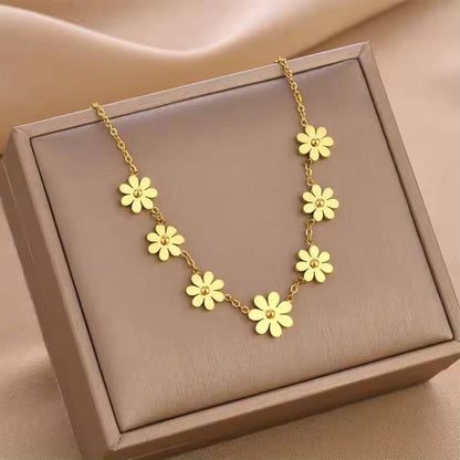 Stainless Steel Sweet Seven Little Daisy Pendant Necklaces