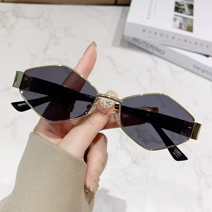 Trendy Hexagon Sunglasses for Women Men Vintage Gold Geometric Metal Frame Shades