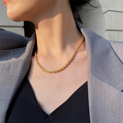 Trendy Stainless Steel Twist Rope Chain Necklace Bracelet Set 18k Gold Plated Jewelry Set for Women