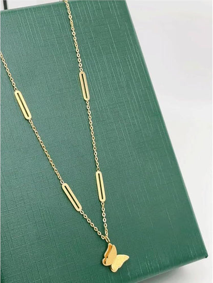 Premium Gold-Tone Frosted Butterfly Pendant Necklace