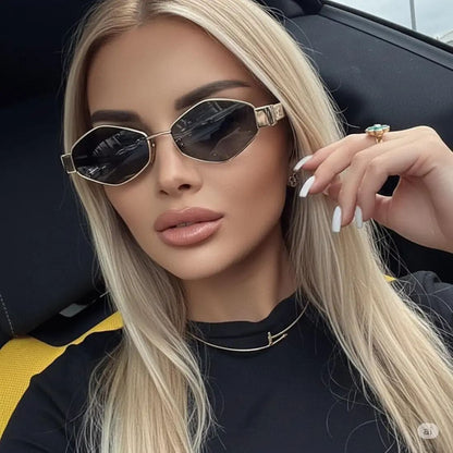Trendy Hexagon Sunglasses for Women Men Vintage Gold Geometric Metal Frame Shades