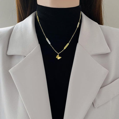 Premium Gold-Tone Frosted Butterfly Pendant Necklace