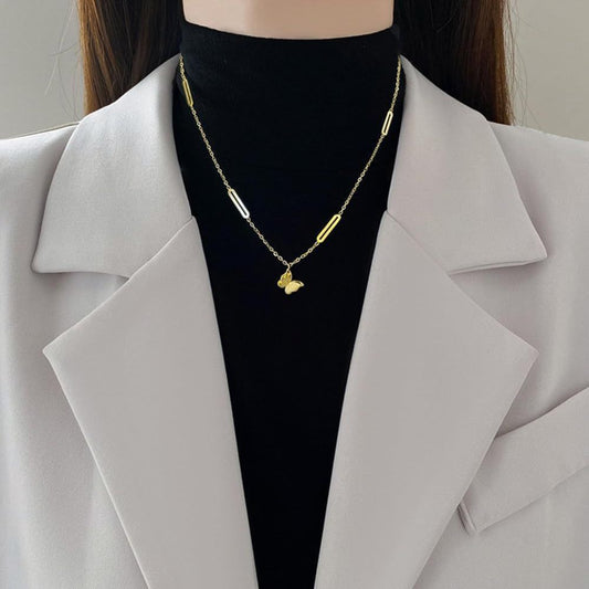 Premium Gold-Tone Frosted Butterfly Pendant Necklace