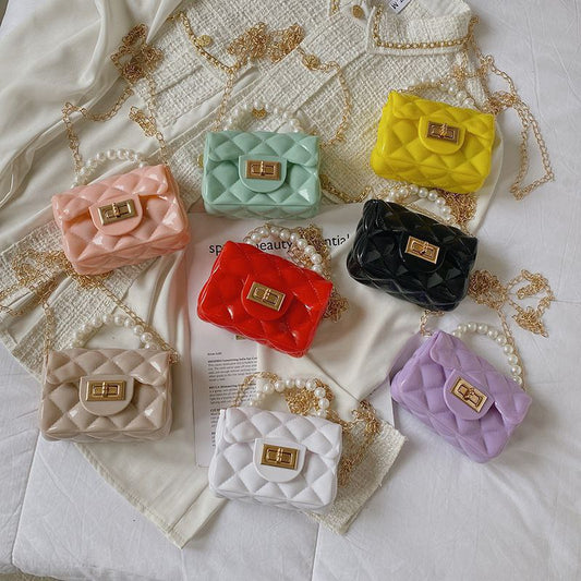 Bagbin Designer sling bag and Handbags baby girls | Purse Small Pearl Handbags Kids Jelly Purse Bag With Chains 
Jelly bag