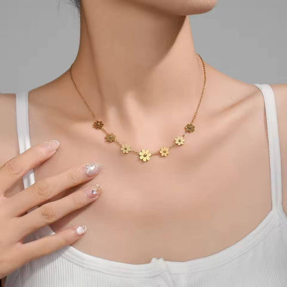 Stainless Steel Sweet Seven Little Daisy Pendant Necklaces