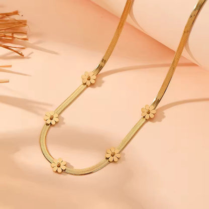 Premium Stainless Steel Daisy Flower Snake Chain Jewelry Set - Gold Edition
