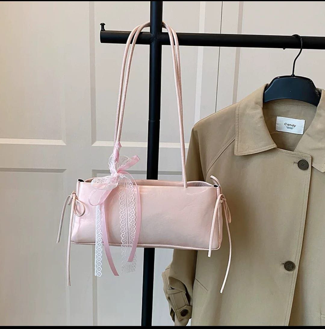 Elegant Ribbon-Tie Baguette Bag