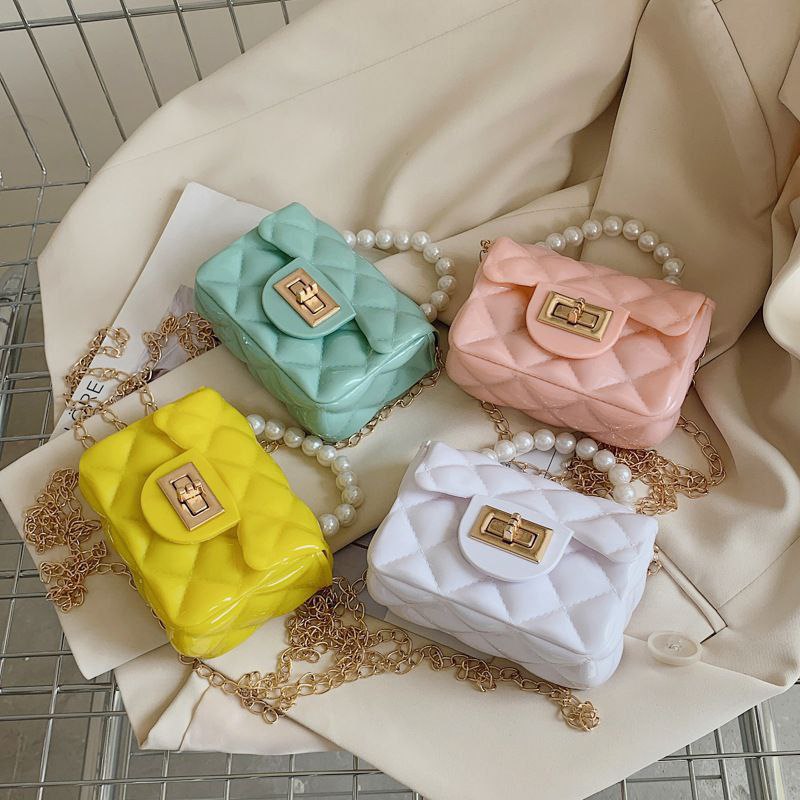 Bagbin Designer sling bag and Handbags baby girls | Purse Small Pearl Handbags Kids Jelly Purse Bag With Chains 
Jelly bag