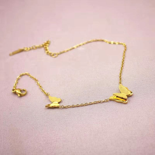 18K Gold Plated Titanium Steel Butterfly Anklet|Anti-Tarnish & Waterproof
