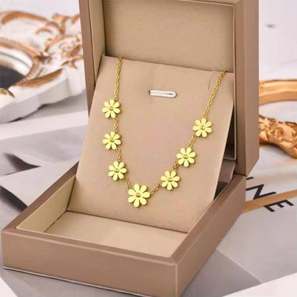 Stainless Steel Sweet Seven Little Daisy Pendant Necklaces