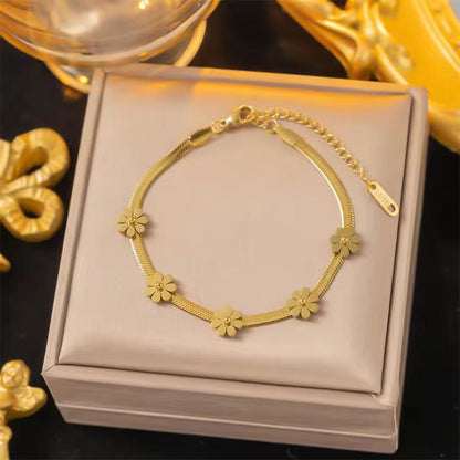 Premium Stainless Steel Daisy Flower Snake Chain Jewelry Set - Gold Edition