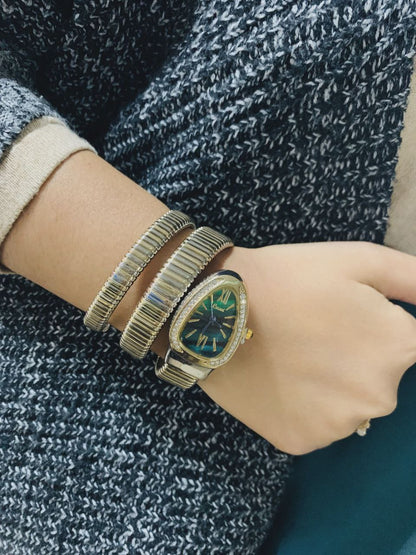 Snake Shaped Women39;s Watches Rhinestone Luxury Brand Ladies Snake Bracelet Watch Girl